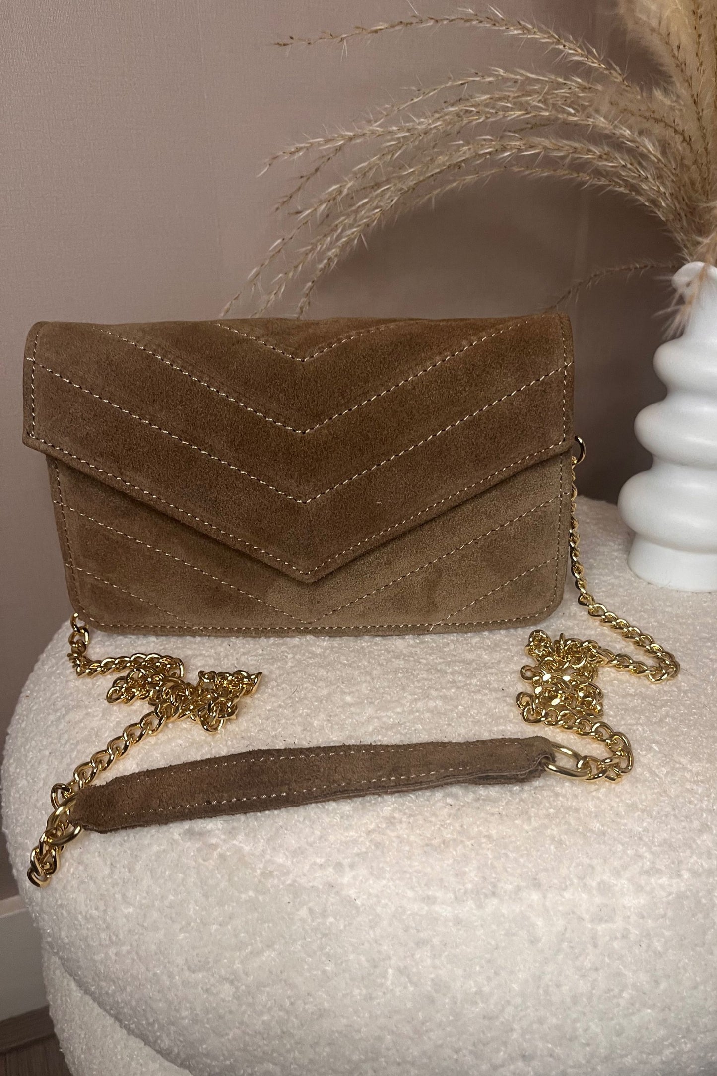 Tilly Shoulderbag Taupe Suède