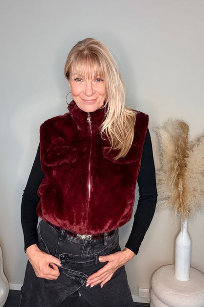 Furry Gilet Burgundy