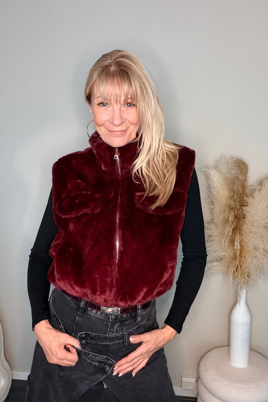 Furry Gilet Burgundy