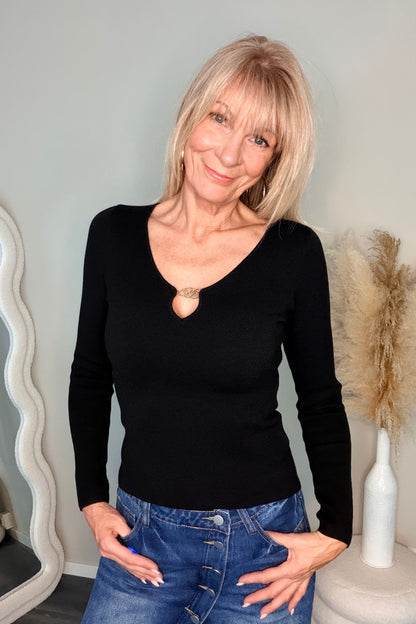 Malelions Emblem V-Neck Top Black
