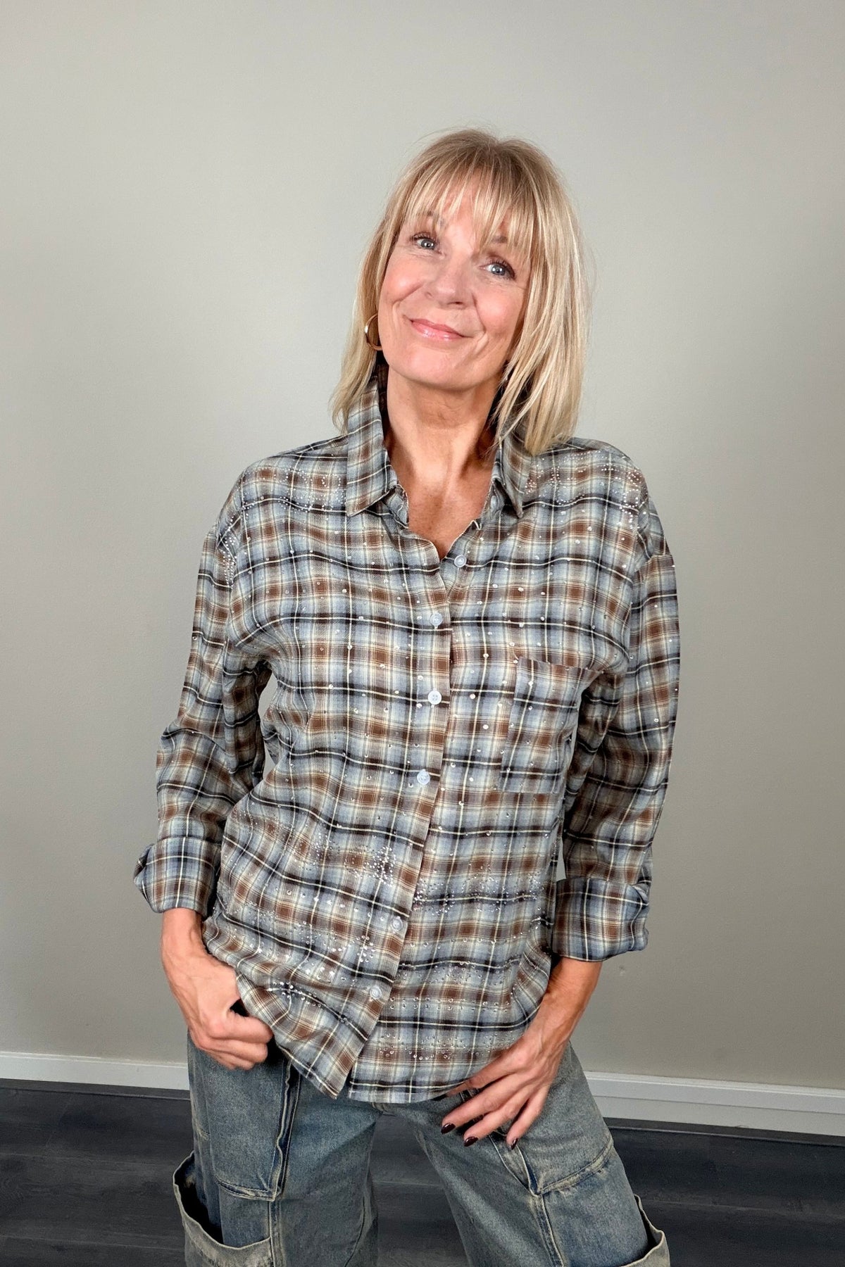 HeyB Shiny Check Blouse
