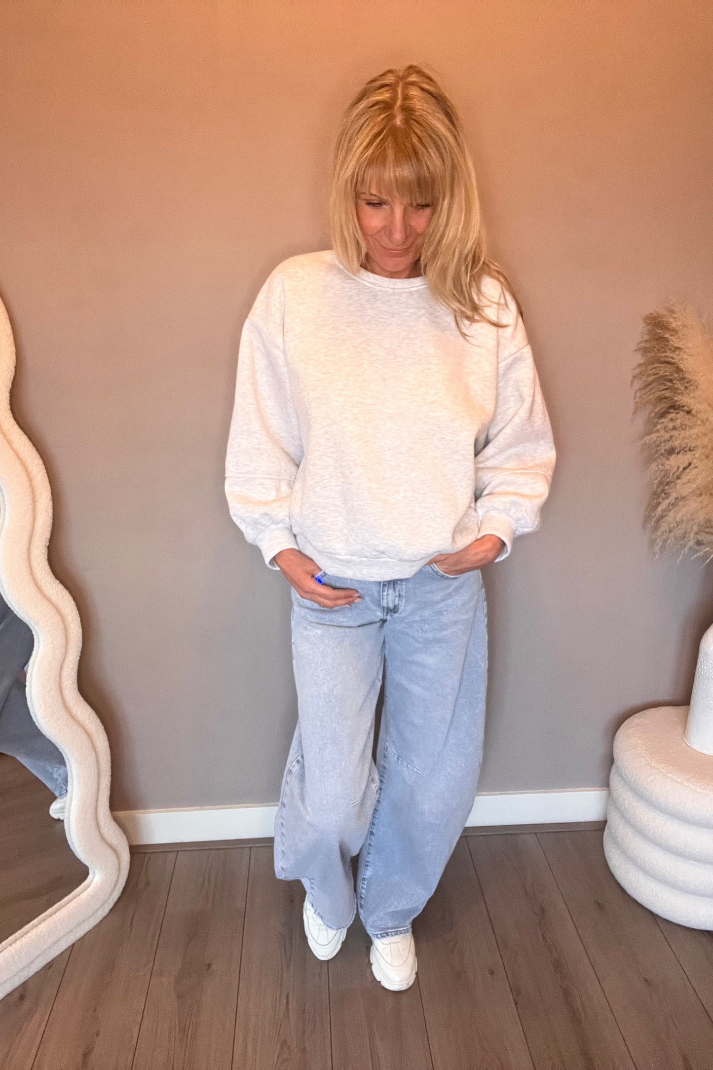Love Peace Repeat Sweater Grey/Coral